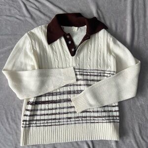 Vintage White and Brown Sweater
